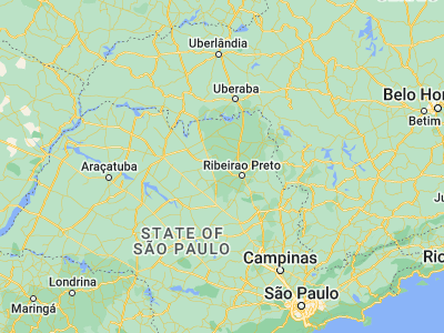 Map showing location of Pitangueiras (-21.00944, -48.22167)