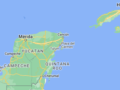 Map showing location of Playa del Carmen (20.6274, -87.07987)