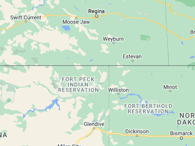 Map showing location of Plentywood (48.77475, -104.56246)