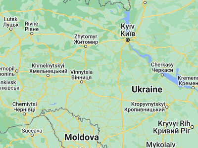 Map showing location of Pohrebyshche (49.48639, 29.26361)