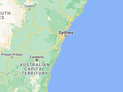 Map showing location of Port Kembla (-34.46667, 150.9)