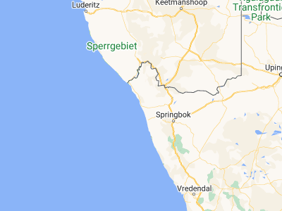 Map showing location of Port Nolloth (-29.25188, 16.8697)