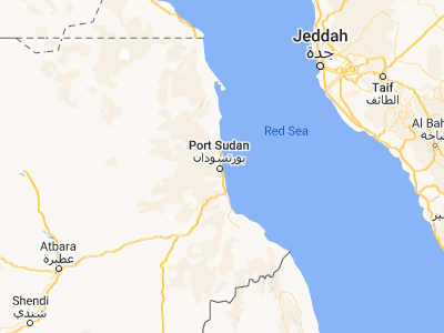 Map showing location of Port Sudan (19.61745, 37.21644)