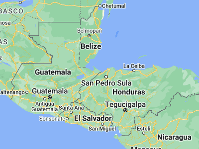 Map showing location of Potrerillos (15.63333, -88.3)