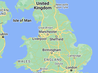 Map showing location of Poynton (53.35, -2.11667)