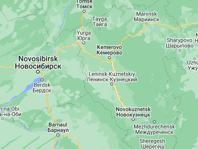 Map showing location of Promyshlennaya (54.9159, 85.6385)