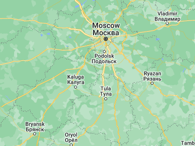 Map showing location of Protvino (54.8682, 37.21584)
