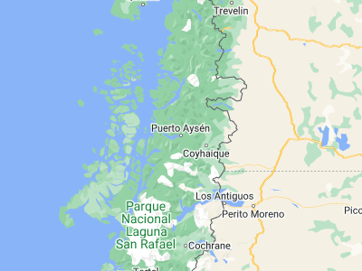 Map showing location of Puerto Aisén (-45.4, -72.7)