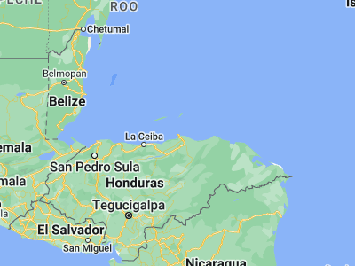 Map showing location of Puerto Castilla (16.01667, -85.96667)