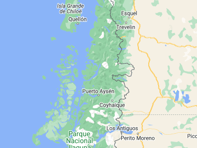 Map showing location of Puerto Cisnes (-44.75, -72.7)