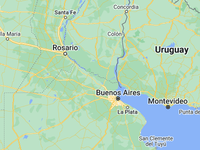 Map showing location of Puerto Ibicuy (-33.73333, -59.18333)