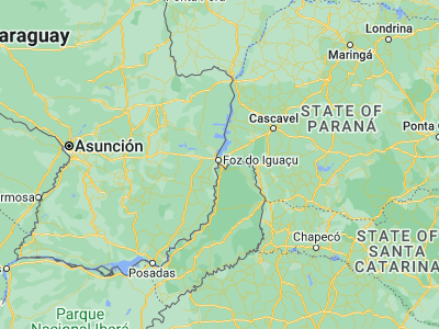Map showing location of Puerto Iguazú (-25.59912, -54.57355)