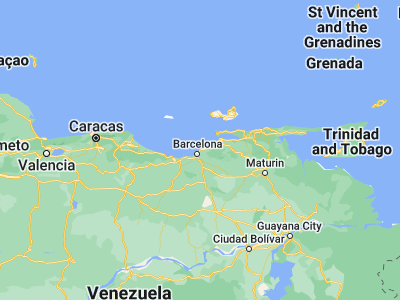 Map showing location of Puerto La Cruz (10.21667, -64.61667)