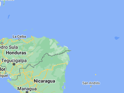 Map showing location of Puerto Lempira (15.26667, -83.76667)