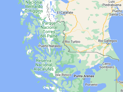 Map showing location of Puerto Natales (-51.72363, -72.48745)