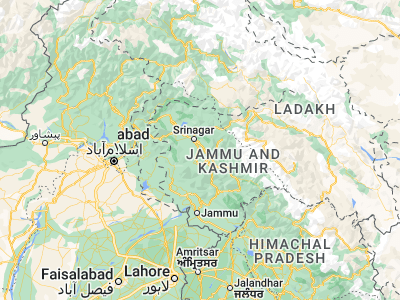 Map showing location of Pulwama (33.87405, 74.89955)