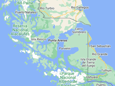 Map showing location of Punta Arenas (-53.15, -70.91667)