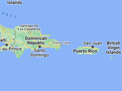 Map showing location of Punta Cana (18.58182, -68.40431)