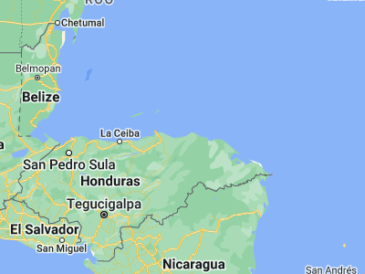 Map showing location of Punta Piedra (15.9, -85.28333)