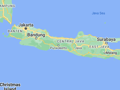 Map showing location of Purbalingga (-7.38806, 109.36389)