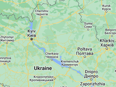 Map showing location of Pyryatyn (50.2445, 32.51073)
