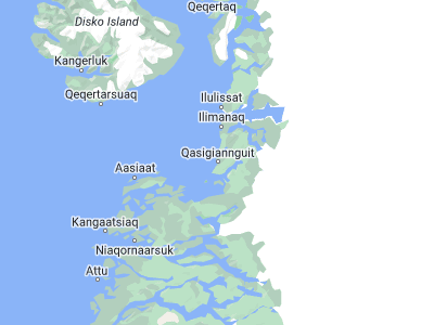 Map showing location of Qasigiannguit (68.81926, -51.19221)