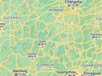 Map showing location of Quanzhou (25.9446, 111.0364)