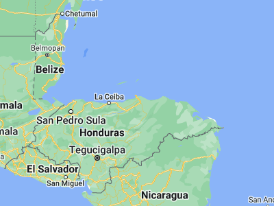 Map showing location of Quebrada de Arena (15.76667, -85.91667)