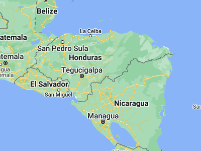 Map showing location of Quebrada Larga (14.1, -86.36667)