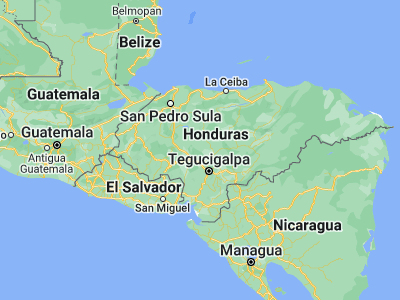 Map showing location of Quebradas (14.5, -87.35)