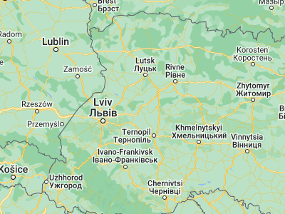 Map showing location of Radyvyliv (50.12994, 25.25576)