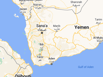 Map showing location of Raḩabah al Kawlah (14.89574, 44.98918)