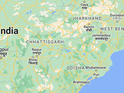Map showing location of Raigarh (21.9, 83.4)
