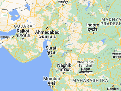 Map showing location of Rājpīpla (21.86667, 73.5)