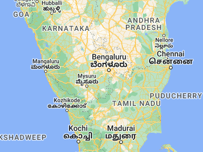 Map showing location of Rāmanagaram (12.71667, 77.3)