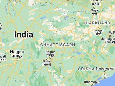 Map showing location of Ratanpur (22.3, 82.16667)