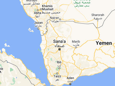 Map showing location of Raydah (15.81421, 44.04085)