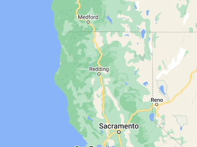 Map showing location of Redding (40.58654, -122.39168)