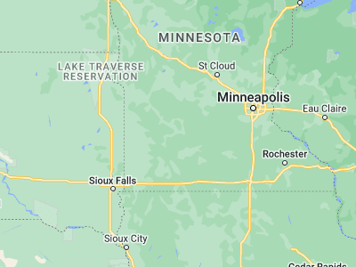 Map showing location of Redwood Falls (44.5394, -95.11694)