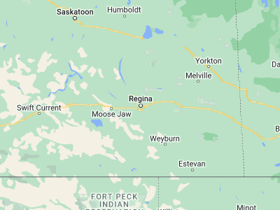 Map showing location of Regina (50.45008, -104.6178)