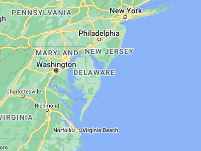 Map showing location of Rehoboth Beach (38.72095, -75.07601)