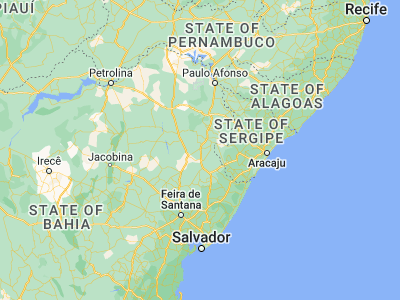 Map showing location of Ribeira do Pombal (-10.83444, -38.53583)