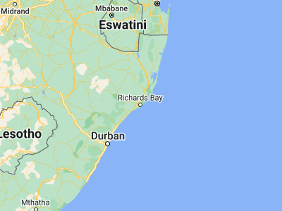 Map showing location of Richards Bay (-28.78301, 32.03768)