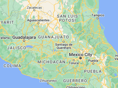 Map showing location of Rincón de Tamayo (20.42402, -100.75513)