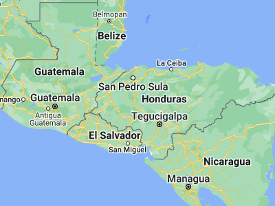 Map showing location of Río Bonito (14.76667, -87.88333)