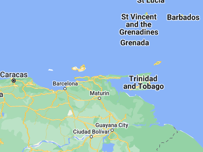 Map showing location of Río Caribe (10.6971, -63.10964)