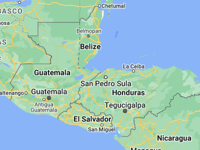 Map showing location of Río Chiquito (15.63333, -88.25)