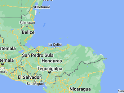 Map showing location of Río Esteban (15.83333, -86.3)