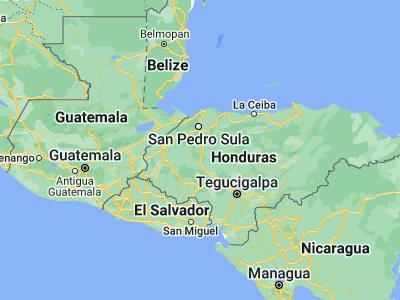Map showing location of Río Lindo (15.03333, -87.98333)