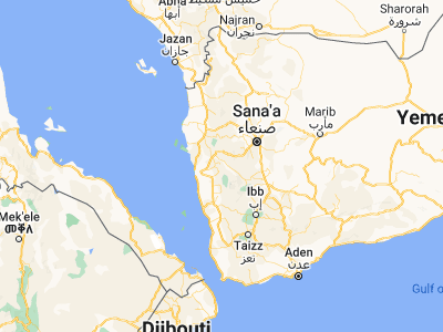 Map showing location of Riqāb (14.88596, 43.46491)